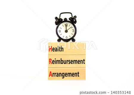 HRA health reimbursement arrangement symbol. Concept words HRA health reimbursement arrangement on beautiful wooden blocks. Alarm clock. Beautiful white background. Medical HRA concept. Copy space. HRA health reimbursement arrangement symbol. Concept words HRA health reimbursement arrangement on beautiful wooden blocks. Alarm clock. Beautiful white background. Medical HRA concept. Copy space. 140353148