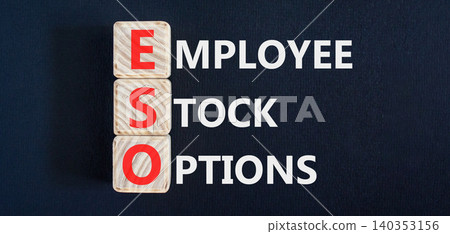 ESO employee stock options symbol. Concept words ESO employee stock options on beautiful wooden blocks. Beautiful black background. Business ESO employee stock options concept. Copy space. ESO employee stock options symbol. Concept words ESO employee stock options on beautiful wooden blocks. Beautiful black background. Business ESO employee stock options concept. Copy space. 140353156