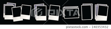 Empty realistic photo frame, vector old camera collage border, white square blank, vintage picture.  140353432