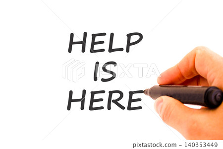 Help is here and support words symbol. Concept words Help is here on beautiful white paper. Beautiful white background. Businessman hand with pen. Business help is here and support concept. Copy space Help is here and support words symbol. Concept words Help is here on beautiful white paper. Beautiful white background. Businessman hand with pen. Business help is here and support concept. Copy space 140353449