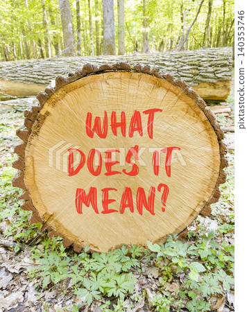 What does it mean words symbol. Concept words What does it mean on beautiful wooden circle. Beautiful green forest background. Business What does it mean motivational support concept. Copy space. What does it mean words symbol. Concept words What does it mean on beautiful wooden circle. Beautiful green forest background. Business What does it mean motivational support concept. Copy space. 140353746
