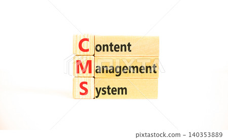 CMS content management system symbol. Concept words CMS content management system on beautiful wooden blocks. Beautiful white background. Business CMS content management system concept. Copy space. 140353889