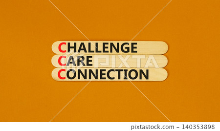 CCC challenge care connection symbol. Concept words CCC challenge care connection on beautiful wooden sticks. Beautiful orange background. Business CCC challenge care connection concept. Copy space. 140353898
