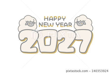 Cute New Year's card design for the Year of the Sheep, featuring the words "2027" and "Happy New Year" along with an illustration of two sheep. Cute New Year's card design for the Year of the Sheep, featuring the words "2027" and "Happy New Year" along with an illustration of two sheep. 140353924