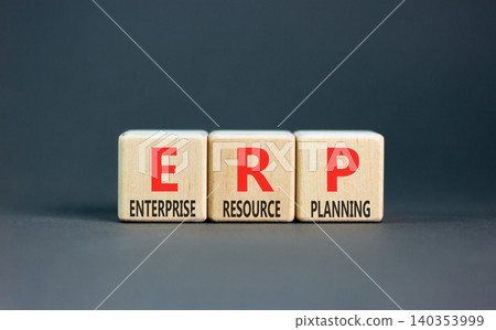ERP enterprise resource planning symbol. Concept words ERP enterprise resource planning on beautiful wooden blocks. Beautiful grey background. Business ERP concept. Copy space. ERP enterprise resource planning symbol. Concept words ERP enterprise resource planning on beautiful wooden blocks. Beautiful grey background. Business ERP concept. Copy space. 140353999