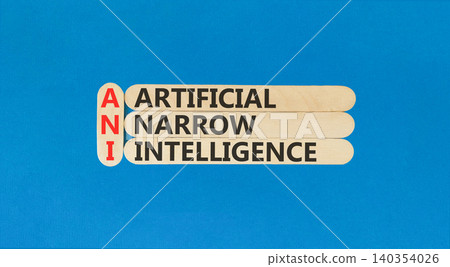 ANI artificial narrow intelligence symbol. Concept words ANI artificial narrow intelligence on beautiful wooden sticks. Beautiful blue background. Business ANI narrow concept. Copy space. ANI artificial narrow intelligence symbol. Concept words ANI artificial narrow intelligence on beautiful wooden sticks. Beautiful blue background. Business ANI narrow concept. Copy space. 140354026