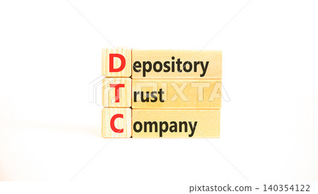 DTC depository trust company symbol. Concept words DTC depository trust company on beautiful wooden blocks. Beautiful white background. Business DTC depository trust company concept. Copy space. 140354122