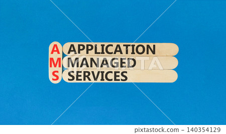 AMS application managed services symbol. Concept words AMS application managed services on beautiful wooden sticks. Beautiful blue background. Business AMS concept. Copy space. AMS application managed services symbol. Concept words AMS application managed services on beautiful wooden sticks. Beautiful blue background. Business AMS concept. Copy space. 140354129