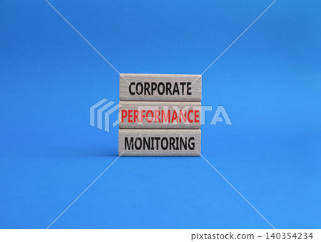 Corporate performance monitoring symbol. Concept word Corporate performance monitoring on wooden blocks. Beautiful blue background. Business and Corporate performance monitoring. Copy space Corporate performance monitoring symbol. Concept word Corporate performance monitoring on wooden blocks. Beautiful blue background. Business and Corporate performance monitoring. Copy space 140354234