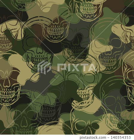 Khaki camouflage pattern with human skulls 140354353
