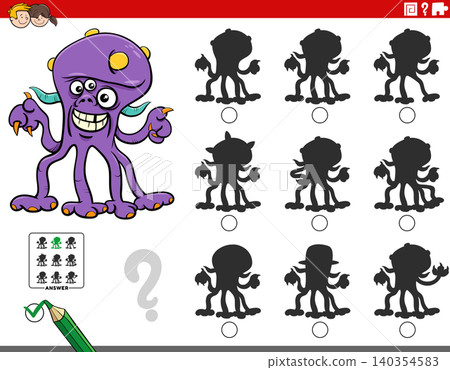shadow puzzle activity with funny cartoon monster character shadow puzzle activity with funny cartoon monster character 140354583