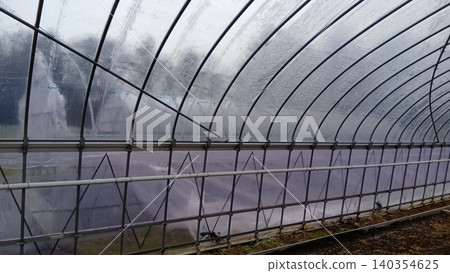 A greenhouse with plastic sheeting blown away A greenhouse with plastic sheeting blown away 140354625