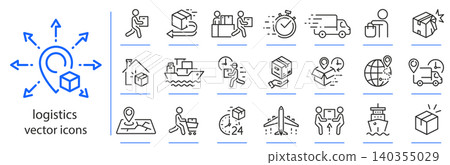 logistics icons, delivery simple icon set, shipping symbols, linear vector illustration, outline editable stroke logistics icons, delivery simple icon set, shipping symbols, linear vector illustration, outline editable stroke 140355029