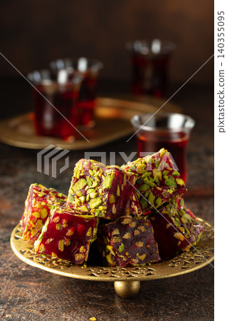 Traditional Turkish delights and black tea. 140355095