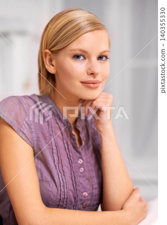 Woman, happy and portrait with pride in office for administration job at startup agency at desk. Person, employee and confident with trendy fashion, smile or clothes for professional career in Sweden Woman, happy and portrait with pride in office for administration job at startup agency at desk. Person, employee and confident with trendy fashion, smile or clothes for professional career in Sweden 140355330