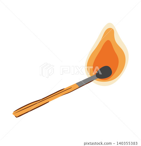Burning wooden matchstick vector illustration with a bright orange flame, isolated on a white. Sulfur match graphic. Burning wooden matchstick vector illustration with a bright orange flame, isolated on a white. Sulfur match graphic. 140355383