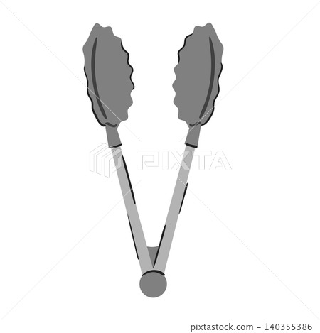 Metal kitchen tongs vector illustration with scalloped tips, isolated on a white background. Steel serving clamp graphic. Metal kitchen tongs vector illustration with scalloped tips, isolated on a white background. Steel serving clamp graphic. 140355386
