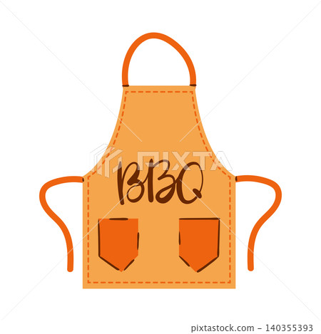 Orange BBQ apron illustration with pockets and lettering, isolated on a white background. 140355393