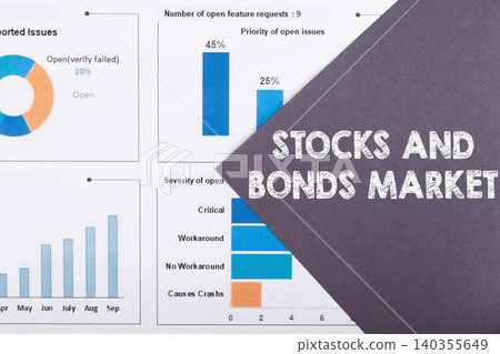 Text stocks and bonds market on gray paper note Text stocks and bonds market on gray paper note 140355649