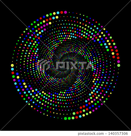 colorful dotted spiral vortex circle on black background colorful dotted spiral vortex circle on black background 140357306