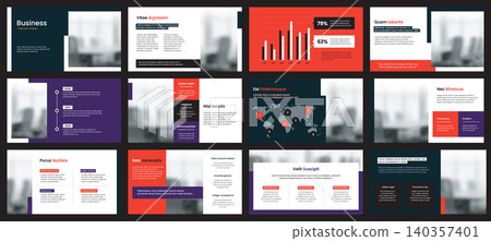 Business Presentation Slide Template With Infographics, Charts, World Map and Modern Layout for Corporate Pitch Decks Business Presentation Slide Template With Infographics, Charts, World Map and Modern Layout for Corporate Pitch Decks 140357401
