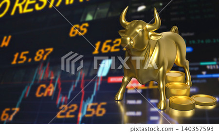 Golden Bull Market Rally With Coins And Trading Screen 3d render. Golden Bull Market Rally With Coins And Trading Screen 3d render. 140357593