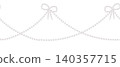 Watercolor pearl garland border with decorative bows and draped strands. Elegant design suitable for wedding invitations, greeting cards, stationery, textiles, gift wrapping and feminine branding. 140357715
