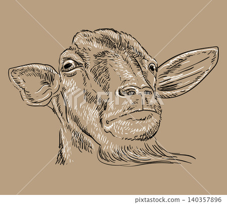 Hand drawing monochrome goat head with a beard vector isolated illustration Hand drawing monochrome goat head with a beard vector isolated illustration 140357896