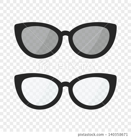 Black Glasses and Sunglasses. Stylish Eyewear, Transparent Lens and Dark Shades. Modern Fashion Accessory for Optics, Vision Correction, Summer Design Concept Black Glasses and Sunglasses. Stylish Eyewear, Transparent Lens and Dark Shades. Modern Fashion Accessory for Optics, Vision Correction, Summer Design Concept 140358671