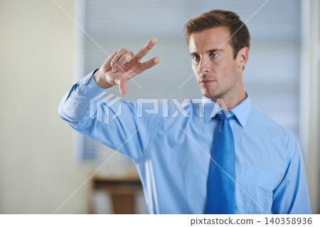 Futuristic, update or hand of businessman with technology for hologram or overlay for growth statistics. 3d ui, air or entrepreneur with touchscreen for digital ux, database or enterprise information Futuristic, update or hand of businessman with technology for hologram or overlay for growth statistics. 3d ui, air or entrepreneur with touchscreen for digital ux, database or enterprise information 140358936