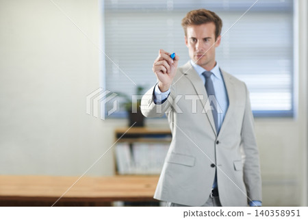 Business man, pen and writing on glass for presentation, sketch and drawing in workplace. Marker, professional and hand on touchscreen, idea and technology for serious consultant on virtual board Business man, pen and writing on glass for presentation, sketch and drawing in workplace. Marker, professional and hand on touchscreen, idea and technology for serious consultant on virtual board 140358951