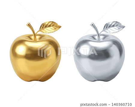 Metallic apples (gold and silver) with leaves Metallic apples (gold and silver) with leaves 140360710
