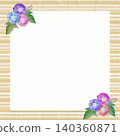Watercolor illustration of morning glories and bamboo blinds in a summer background. 140360871