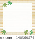Summer background frame with blue maple leaves and bamboo blinds 140360874