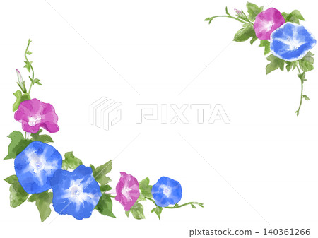 A corner frame featuring morning glories to brighten up summer; a hand-drawn watercolor-style illustration. A corner frame featuring morning glories to brighten up summer; a hand-drawn watercolor-style illustration. 140361266