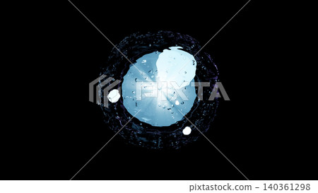 A 3D image of glowing abstract blue water droplets and ripples against a black background. A 3D image of glowing abstract blue water droplets and ripples against a black background. 140361298