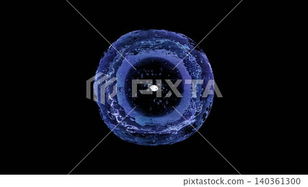 A 3D image of abstract blue water droplets and ripples floating against a black background. A 3D image of abstract blue water droplets and ripples floating against a black background. 140361300