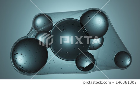 Abstract blue sphere and droplet 3D image - Cells, molecules, science Abstract blue sphere and droplet 3D image - Cells, molecules, science 140361302