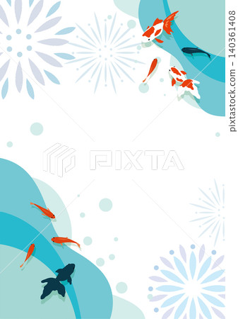 A cool summer frame featuring goldfish and fireworks. A cool summer frame featuring goldfish and fireworks. 140361408