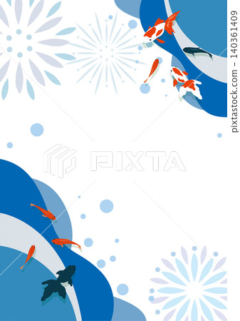 A cool summer frame featuring goldfish and fireworks. A cool summer frame featuring goldfish and fireworks. 140361409