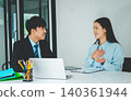 Job applicant introducing himself For a job interview after submitting a resume document to the Human Resources Manager for consideration for employment in the company. 140361944