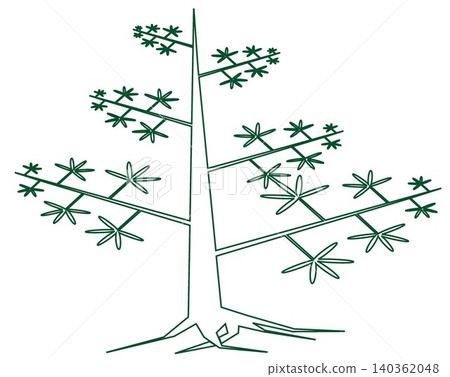 White ceiba pentandra kapok tree shape with green stroke on white background 140362048