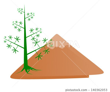 Ceiba pentandra kapok tree with mountain on white background, simple nature landscape illustration Ceiba pentandra kapok tree with mountain on white background, simple nature landscape illustration 140362053