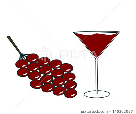 Dark red grape juice in a martini glass and fresh grapes bunch illustration Dark red grape juice in a martini glass and fresh grapes bunch illustration 140362057