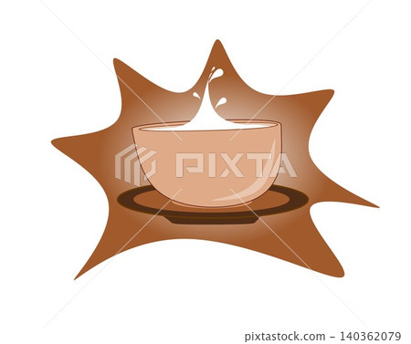 Ceramic bowl illustration with milk splash on brown background, isolated on white background Ceramic bowl illustration with milk splash on brown background, isolated on white background 140362079