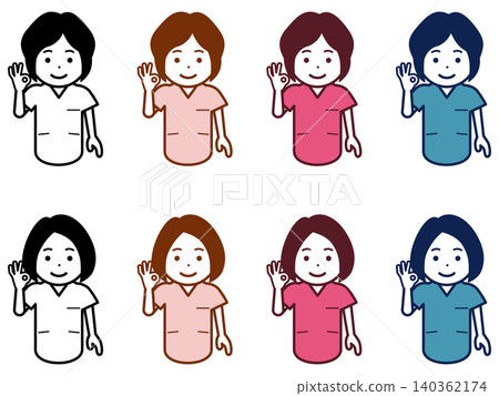 [Different hairstyles and colors] Icon of a female nurse giving an OK sign. Part 2 140362174