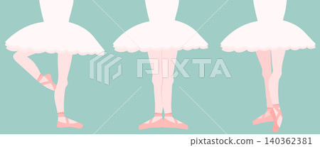 A set of three poses of a ballerina's feet in a tutu. A set of three poses of a ballerina's feet in a tutu. 140362381