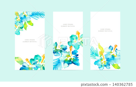 Watercolor blue hibiscus tropical frame set - Summer botanical banner background material (with copy space) Watercolor blue hibiscus tropical frame set - Summer botanical banner background material (with copy space) 140362785