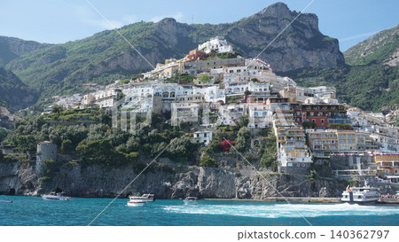 Panorama View from the Positano - colorful facades Panorama View from the Positano - colorful facades 140362797