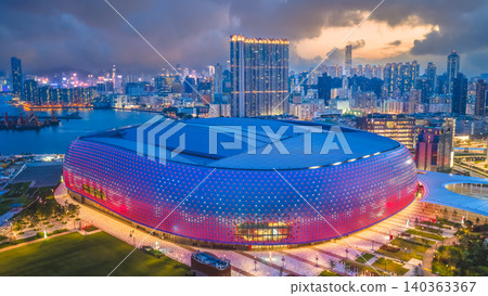 May 22 2026 HONG KONG, CHINA. Kai Tak Sports Park panoramic skyline 140363367